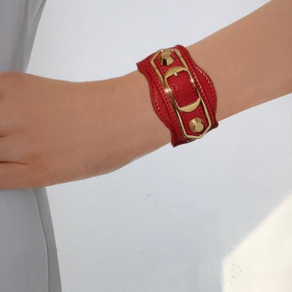 Balenciaga Classic Buckle Red Leather Bangle - Picture 3 of 7
